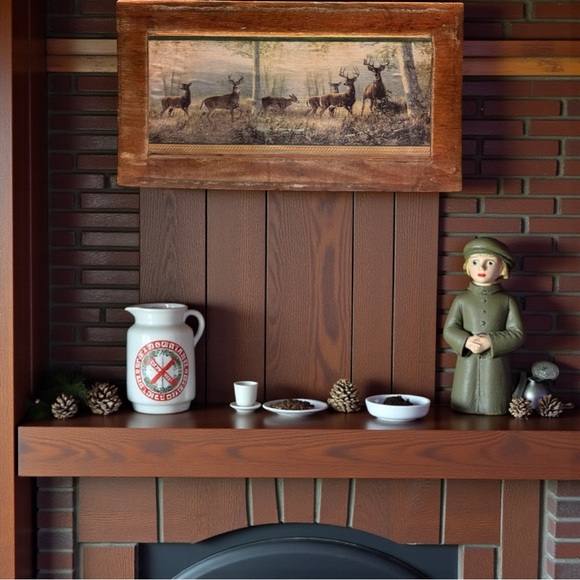 Rustic Deer Framed Wall Art Lodge Cabin Hunting Decor 17 5/8 x 9 5/8